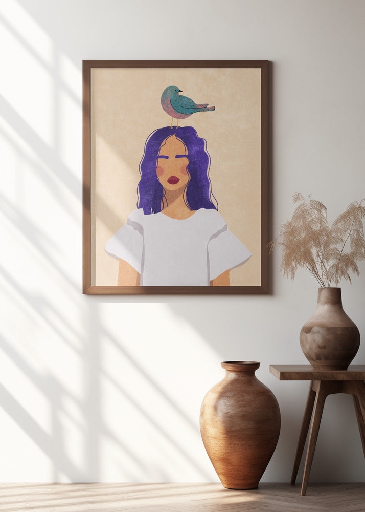 Girl with bird Poster