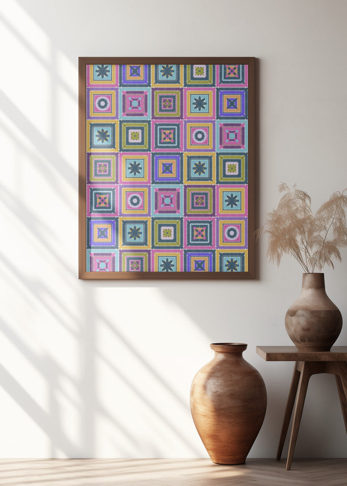 Colorful digital grandma squares II Poster