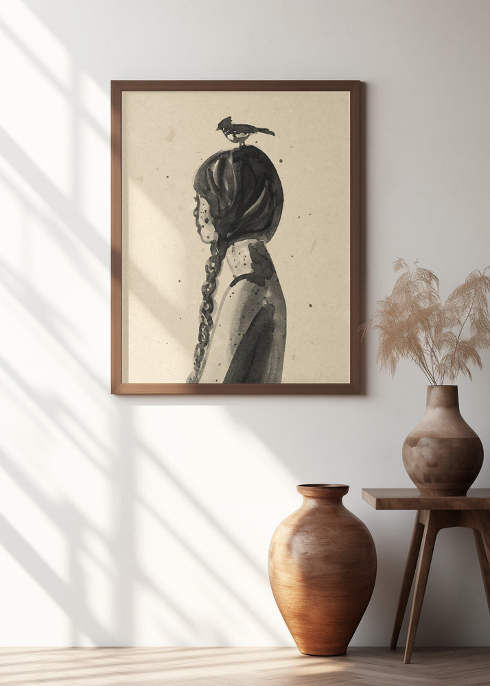 Girl with Bird Poster