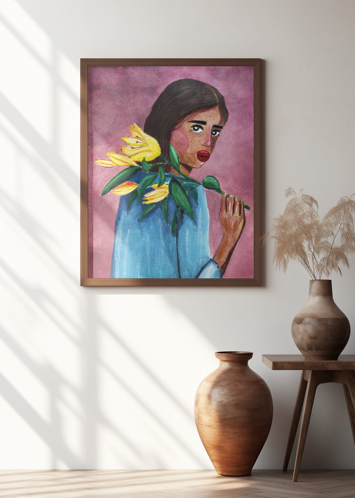 Woman With Lily Poster