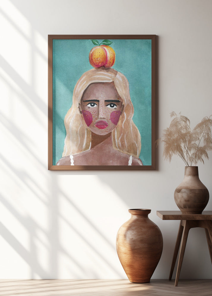 Woman With Peach Poster