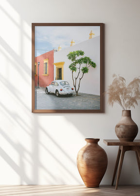 Pastel Volskwagen Beetle in the streets of Oaxaca Mexico Poster