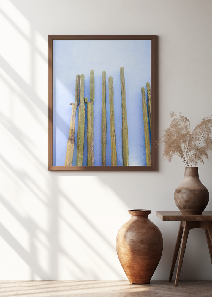 Tall Cacti on Blue | Oaxaca Mexico Travel Poster