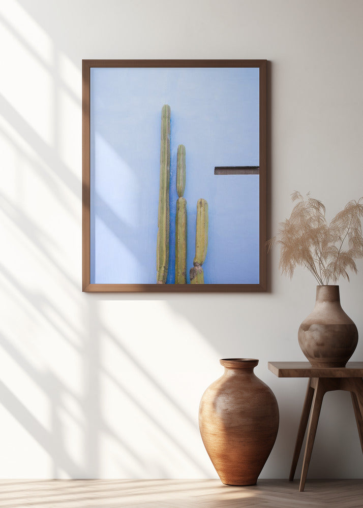 Tall Cacti on Blue | Oaxaca Mexico Travel Poster