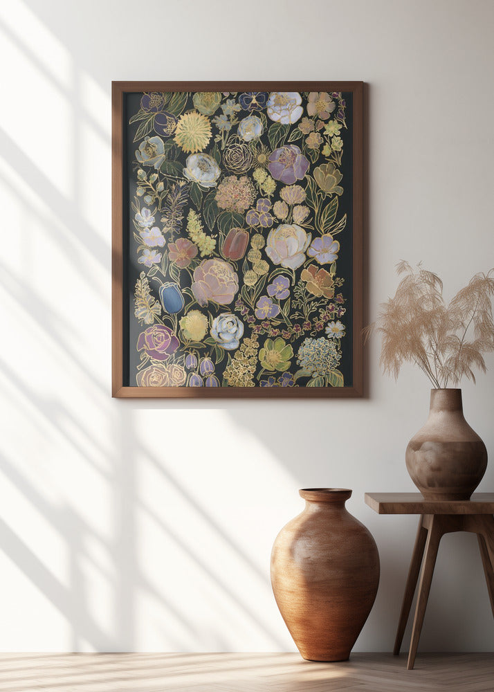 Ragni moody flowers in gold Poster