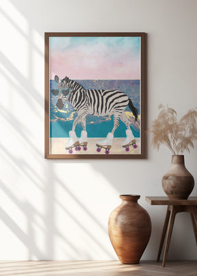 Zebra On Holiday Rollerksating Poster