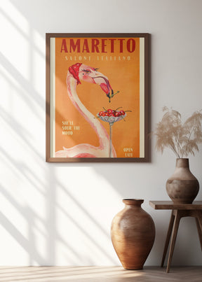 Amaretto Flamingo Art Deco Italian Cafe Travel Art Poster