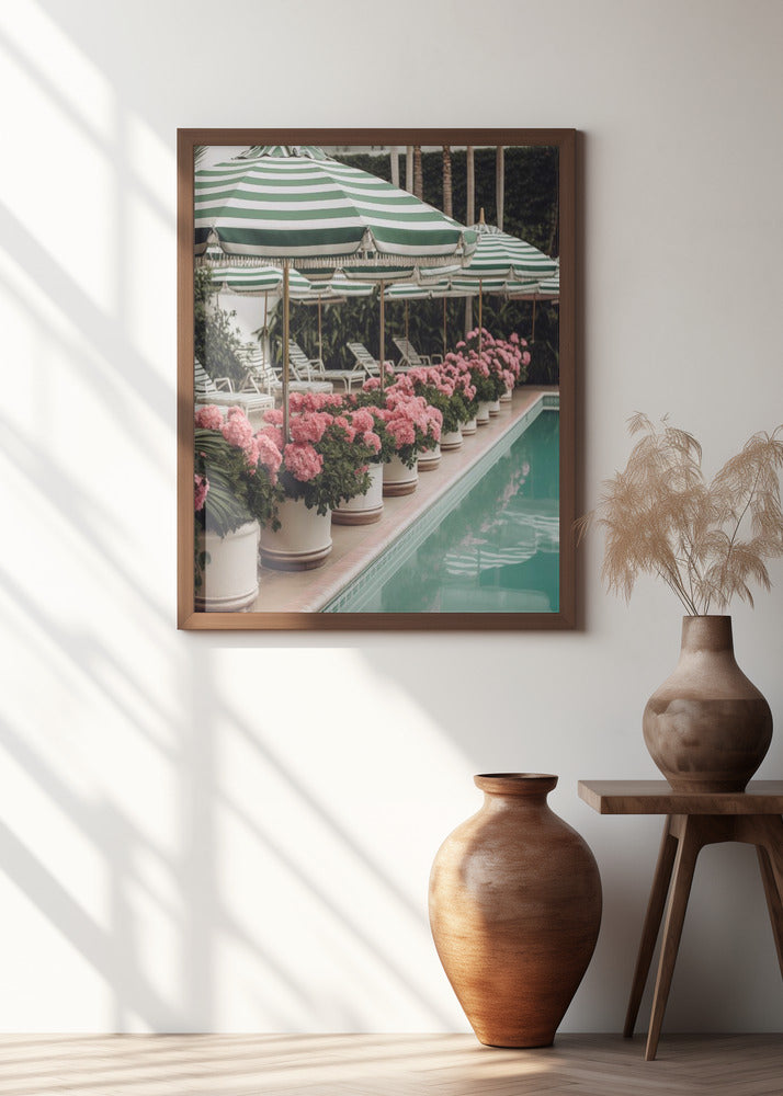 Green Pool Flowers Poster