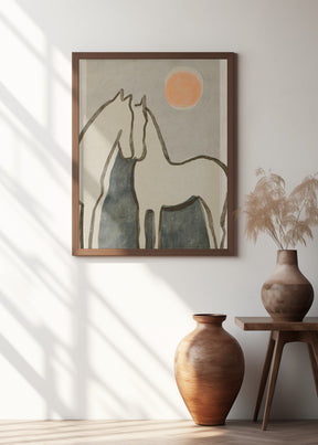 Horses at sunset Poster