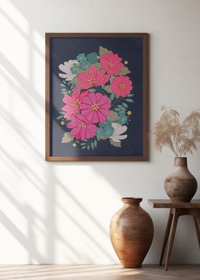 Flower Bouquet On Navy Poster