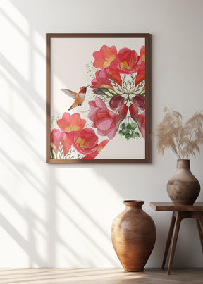 Hummingbird and Flowers Poster