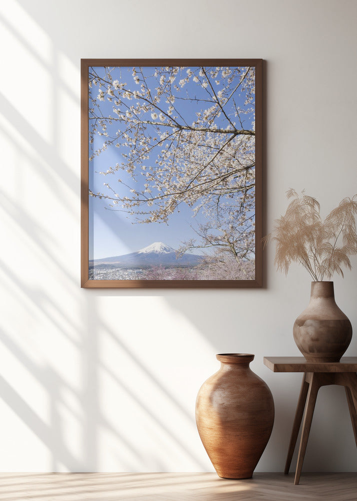 Charming view of Mount Fuji with cherry blossoms	 Poster