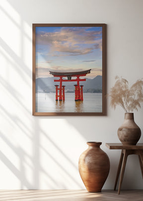 Vermilion Torii of Itsukushima Shrine on Miyajima in the evening Poster