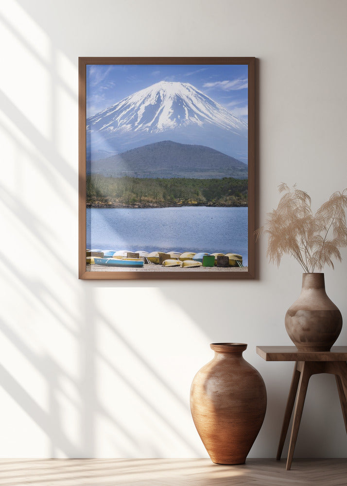 Picturesque Lake Shoji with striking Mount Fuji Poster