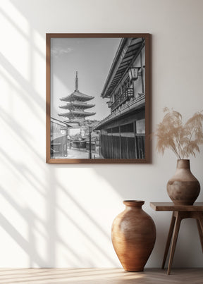 Historic Kyoto with Yasaka Pagoda - monochrome Poster