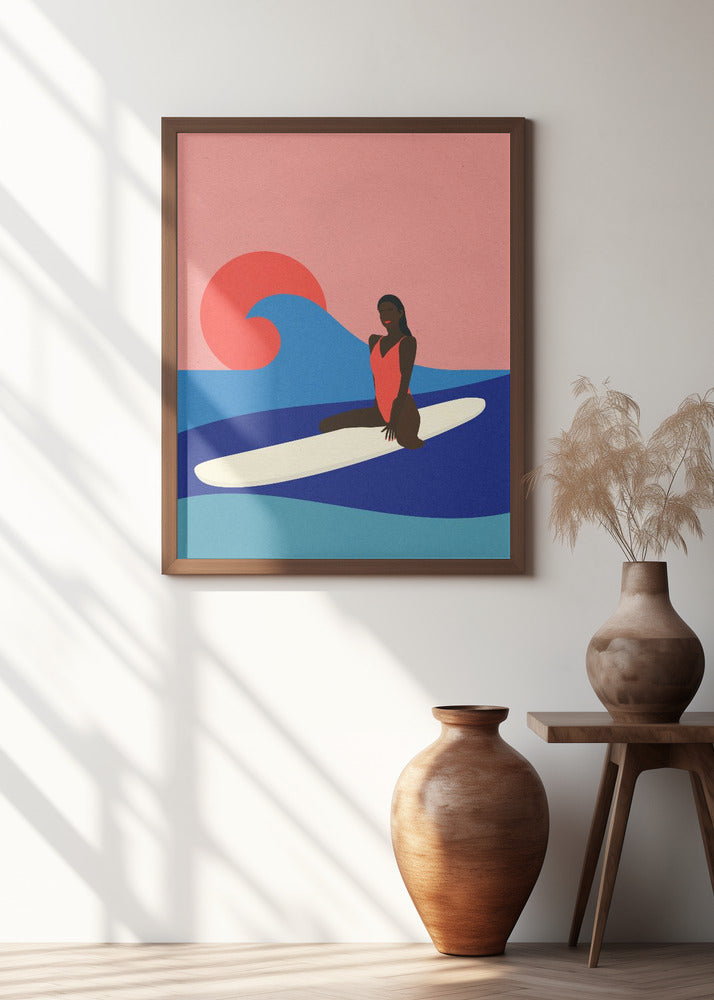 Girl On a Surfboard Poster