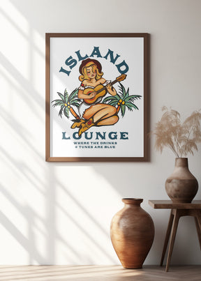 Island Lounge Tropical Pin Up Girl Playing Guitar Poster