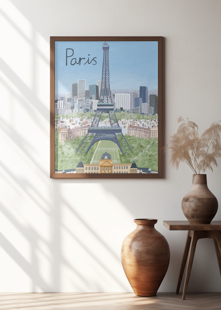 Eiffel Tower with Paris City in Background by Artist Carla Daly Poster