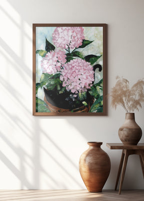 Potted pink hydrangeas Poster