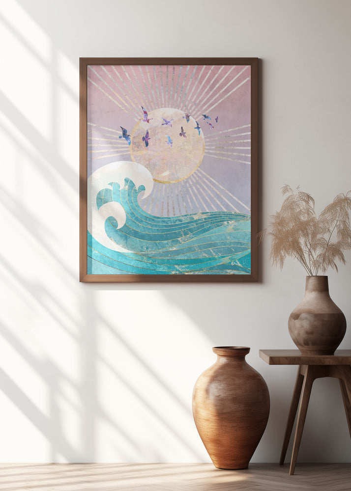 Sunset Golden Ocean Pink Poster