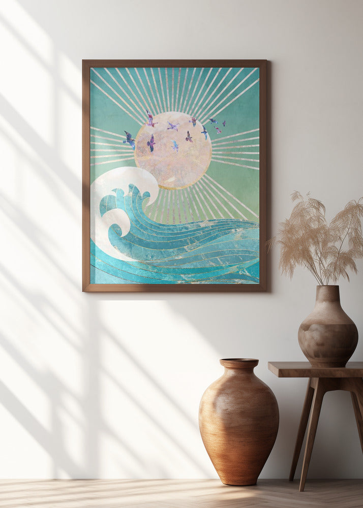 Sunset Golden Ocean Turquoise Poster