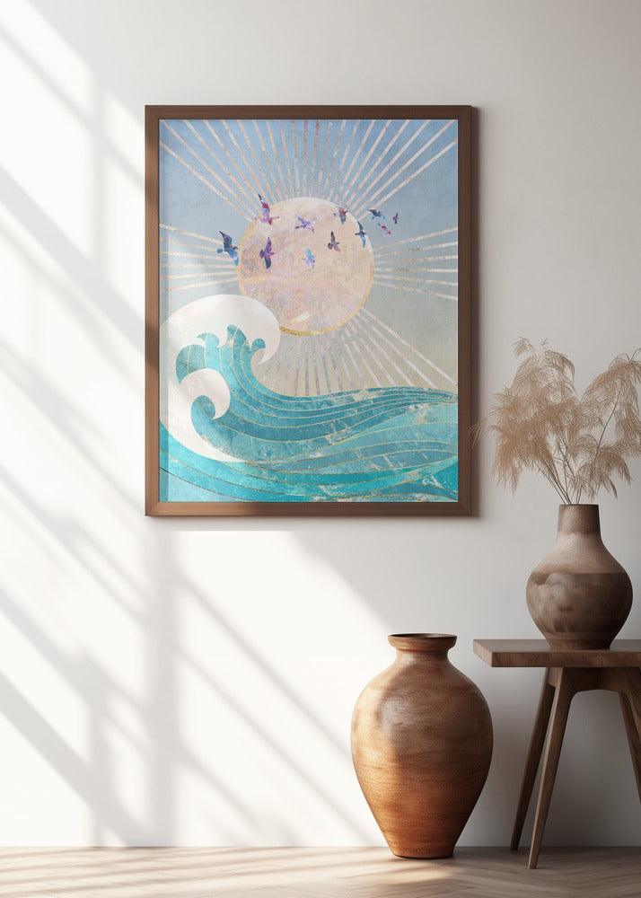 Sunset Golden Ocean Blue Poster