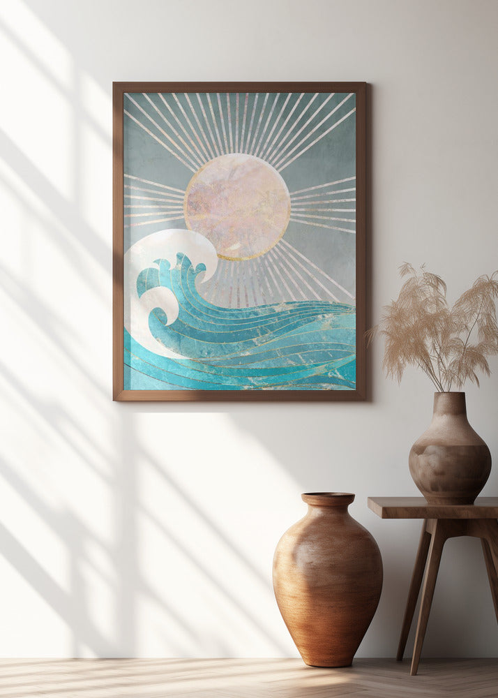 Sunset Golden Ocean Grey Poster