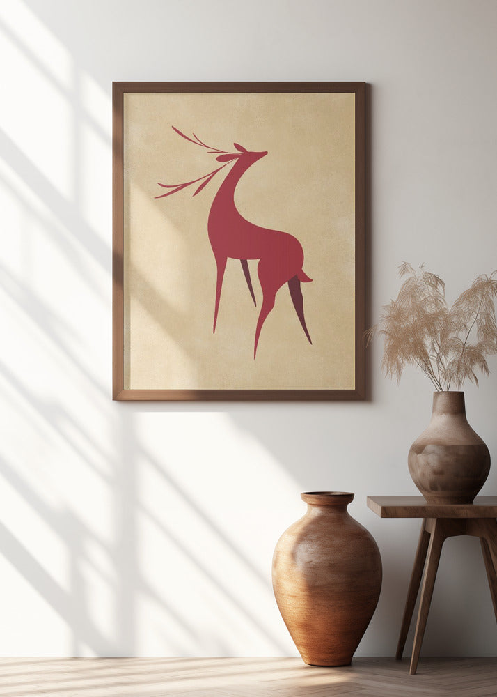 Stylized retro deer red/tan Poster