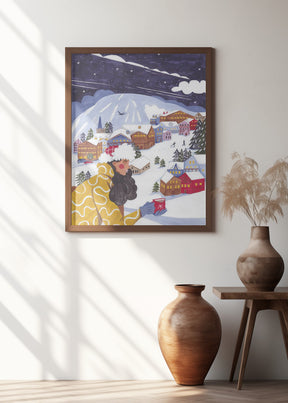 Winter Scene woman with coffee Poster