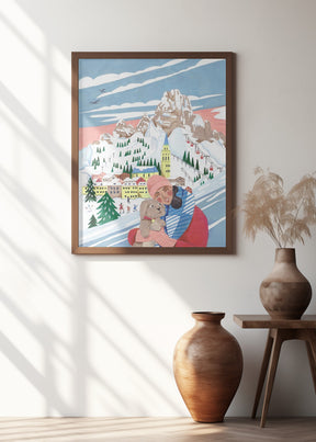 Winter Scene Woman and Dog Poster