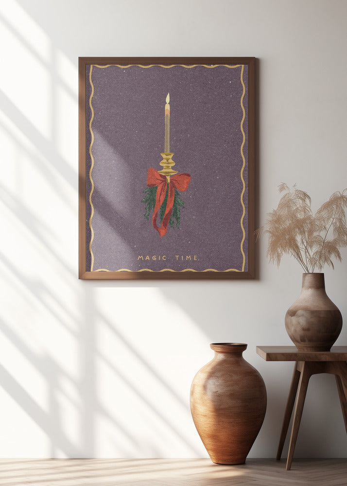 Candle with bow and spruce sprigs Poster