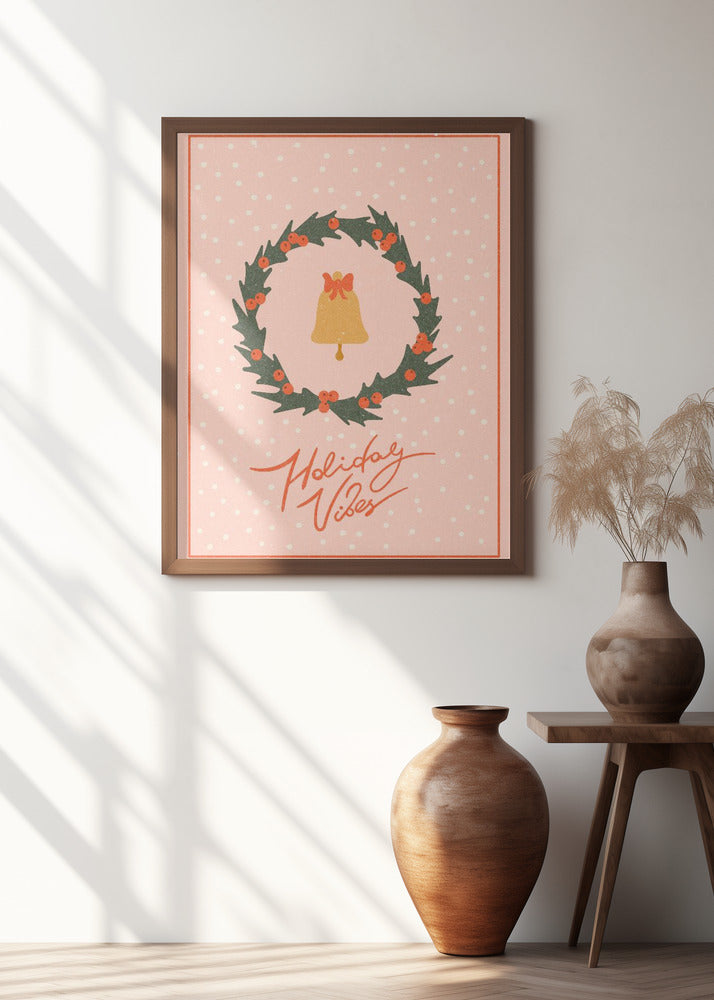 Christmas wreath with bell and bow Poster