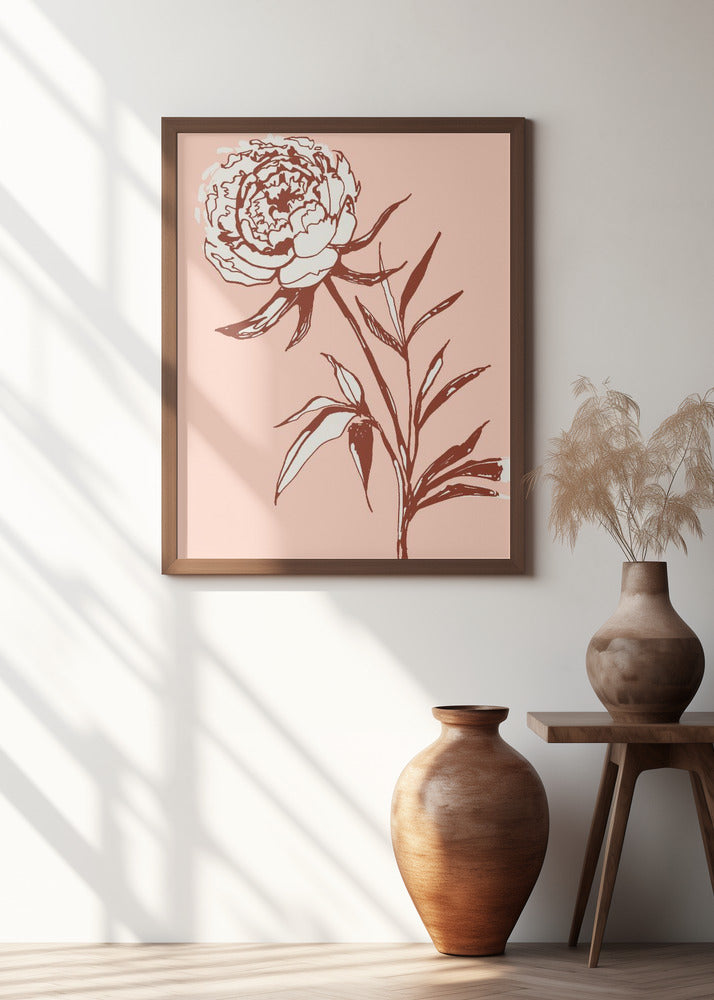 Loose peony ink sketch (pink) Poster