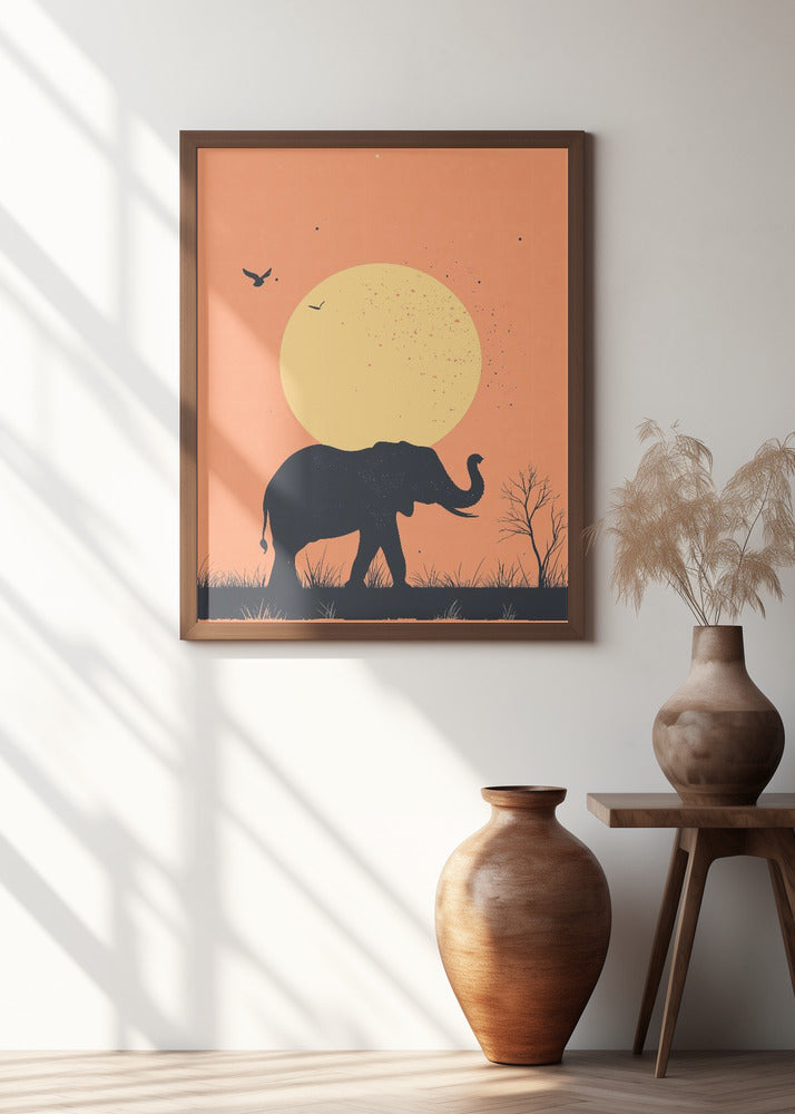 Elephant On the Savannah Poster