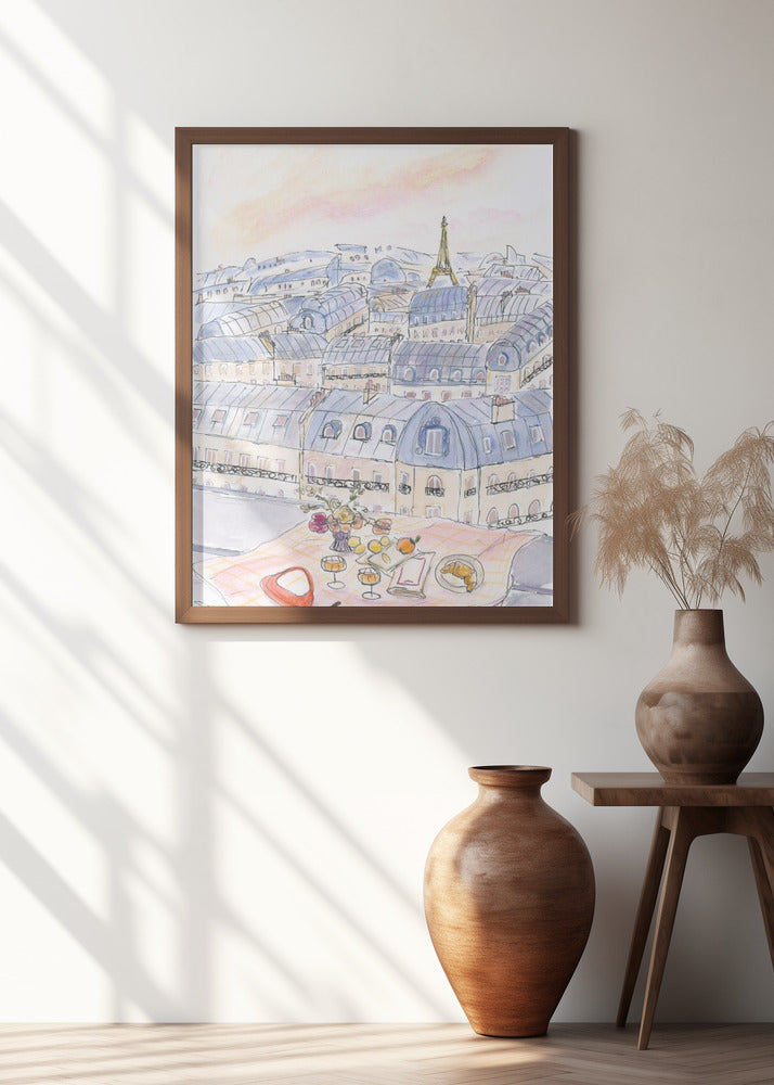 Parisian Rooftop Picnic With Eiffel Tower Views Poster