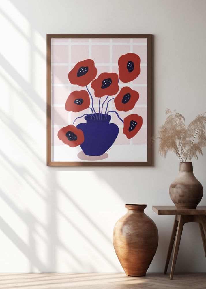 Red Poppies In a Vase Illustration Poster