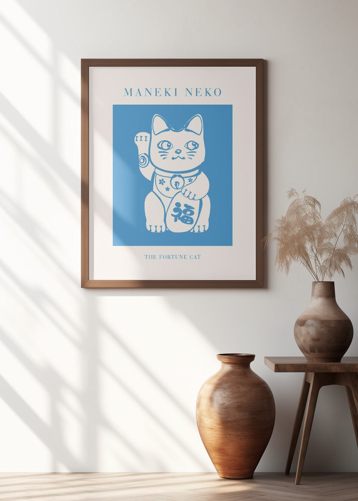 Maneki-neko Cat Blue Poster