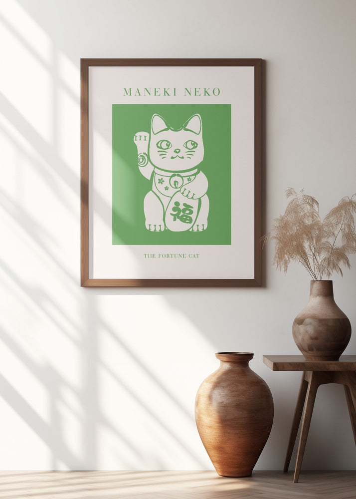 Maneki-neko Cat Green Poster