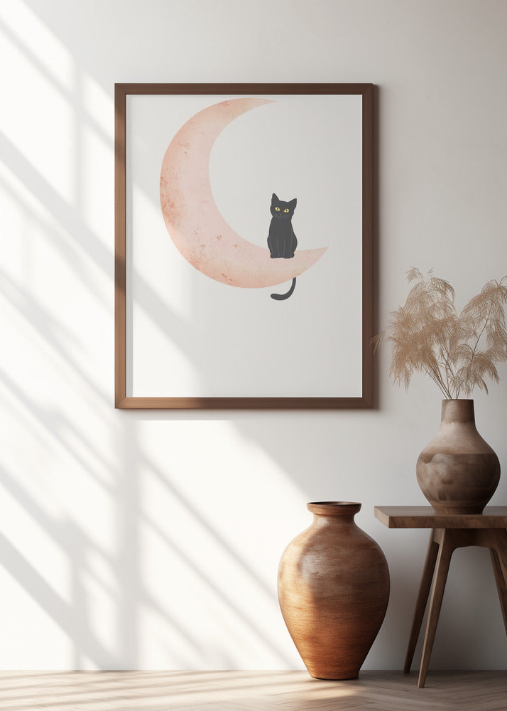 Cat Crescent Moon Poster