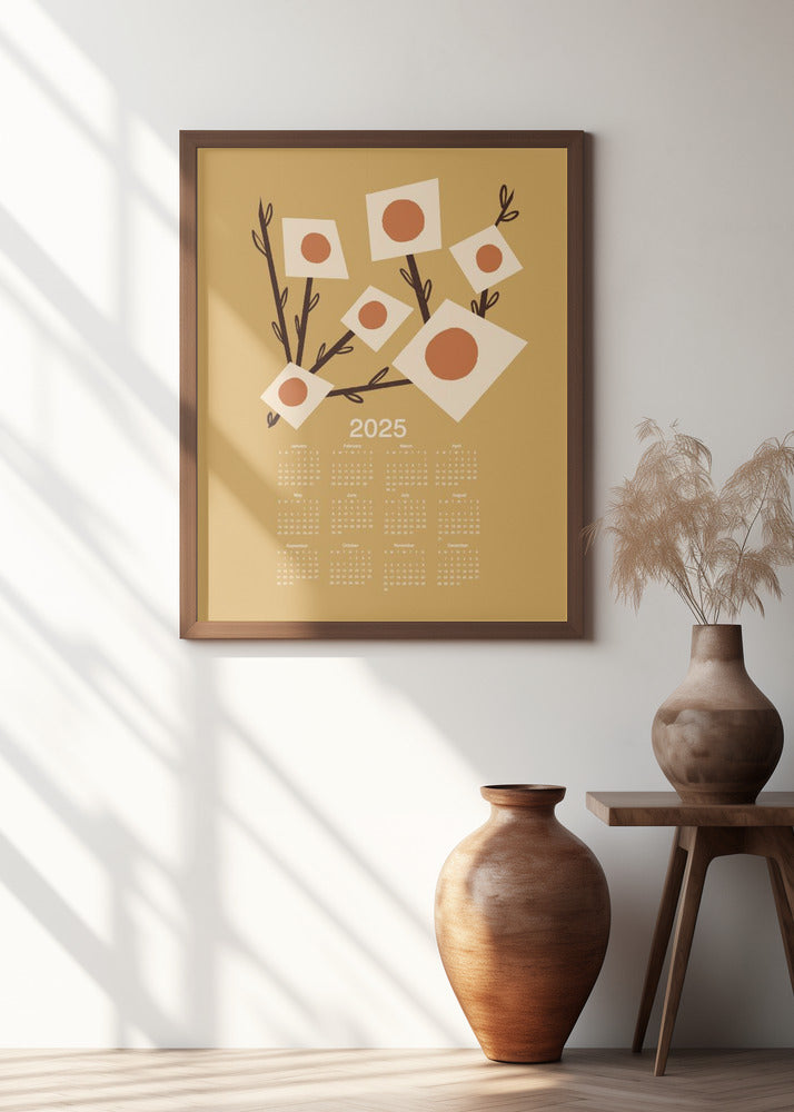 Sunburst Blossoms Yellow 2025 Mid Century Calendar Poster