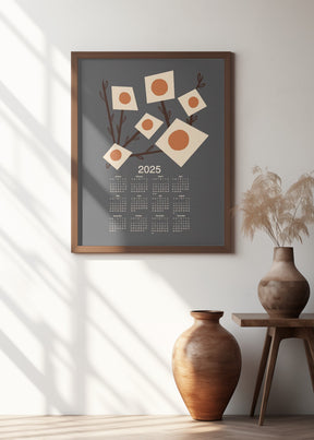 Sunburst Blossoms Charcoal 2025 Mid Century Calendar Poster