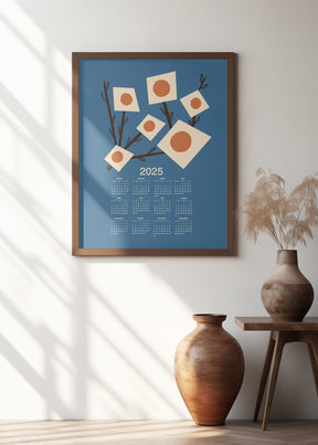 Sunburst Blossoms Blue 2025 Mid Century Calendar Poster