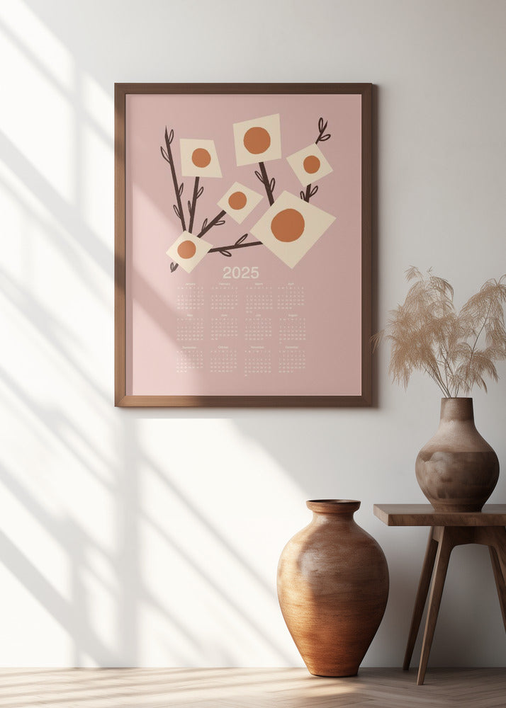 Sunburst Blossoms Pink 2025 Mid Century Calendar Poster