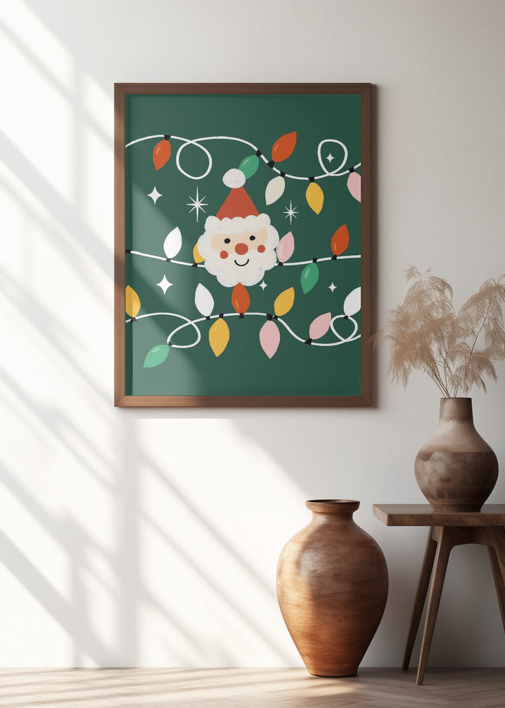 Holiday Christmas Santa Workshop Minimal Retro Green Poster