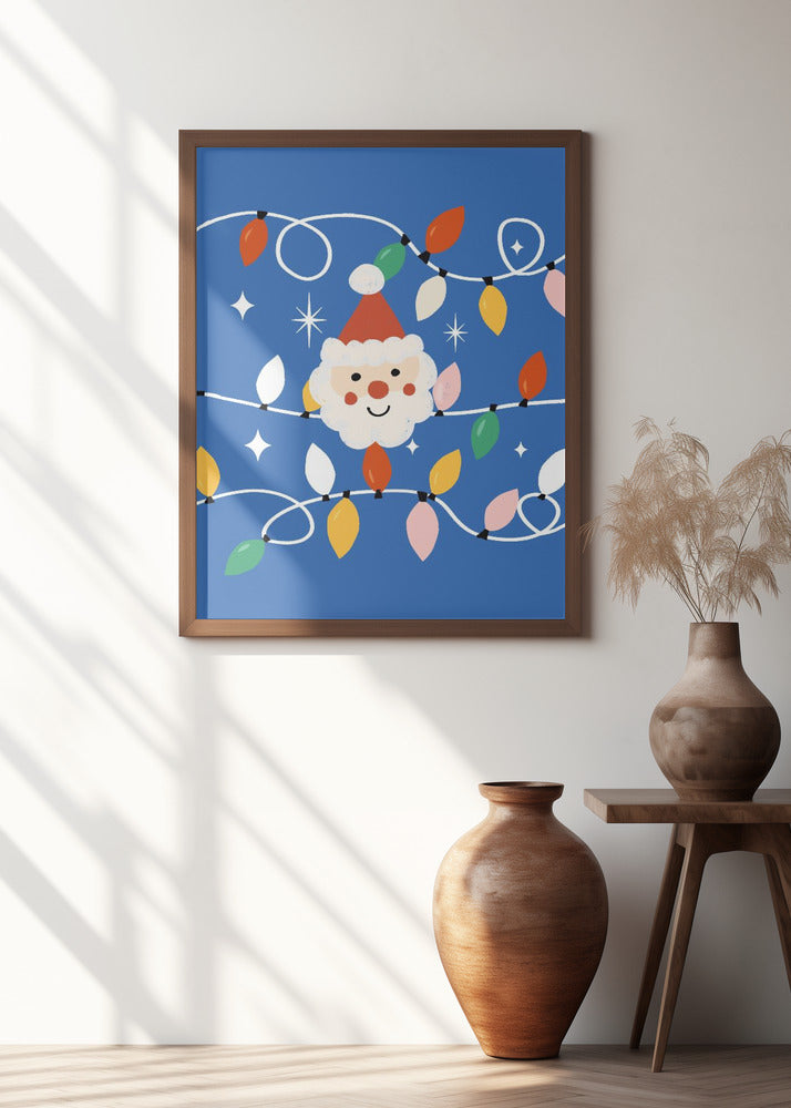 Holiday Christmas Santa Workshop Minimal Retro Blue Poster