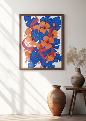 Hawaiian Orange and Blue Florals Poster