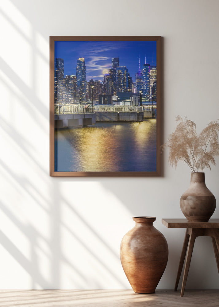 Harvest Moon over the Midtown Manhattan Skyline Poster