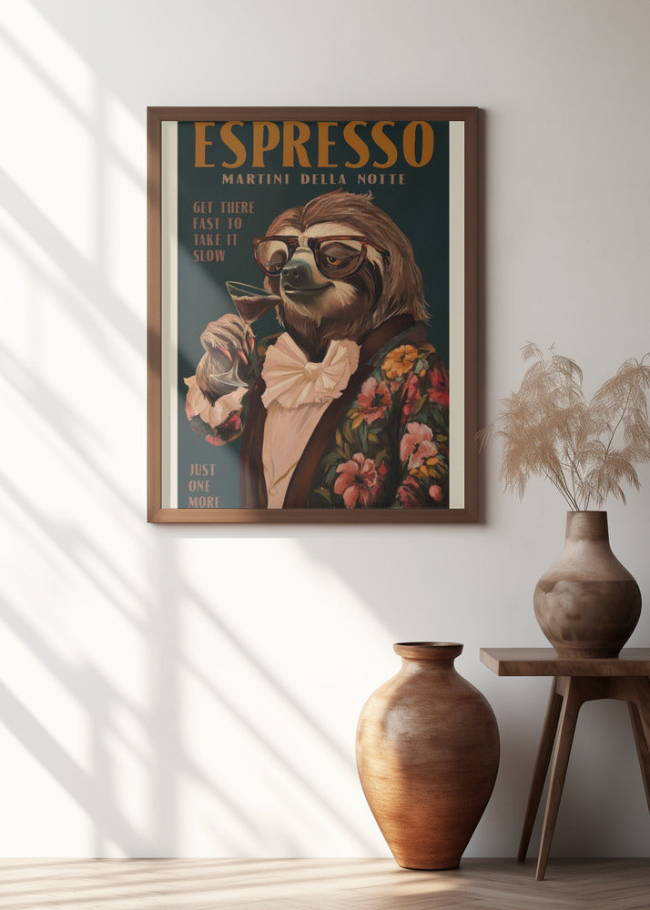 Art Deco Espresso Martini Drinking Sloth Poster