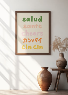 Cheers Typography - Salud Santé Cheers Kanpai Cin cin Poster