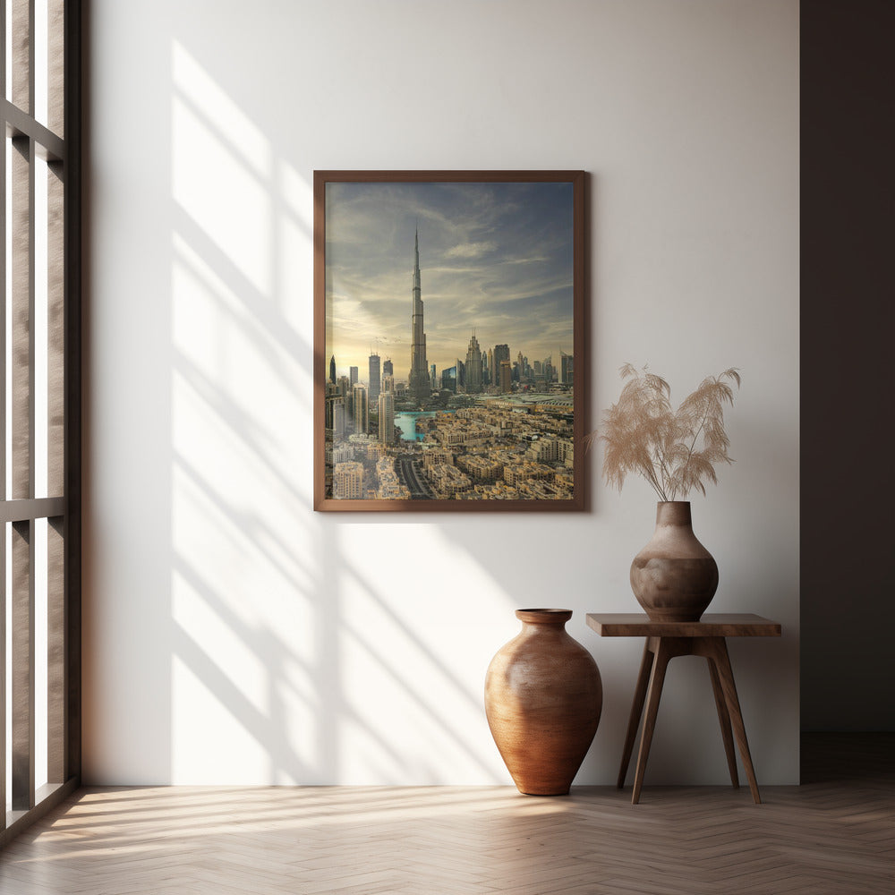 Downtown sunset view Poster